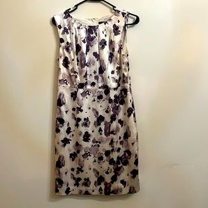 Ann Taylor cream silk dress with purple flowers
